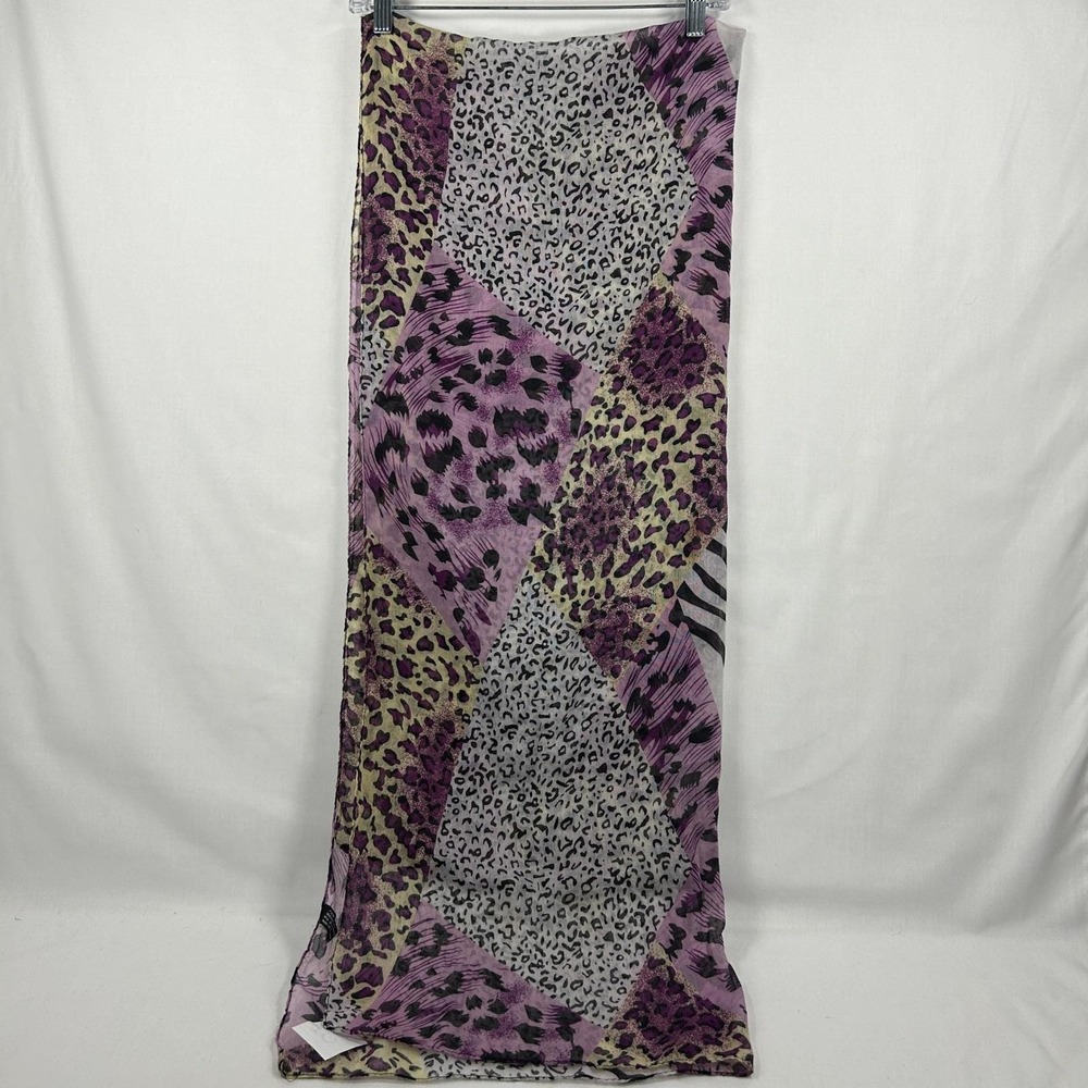 Purple Animal Print Lightweight Long Scarf Patchwork Leopard Cheetah Zebra - Picture 2 of 7